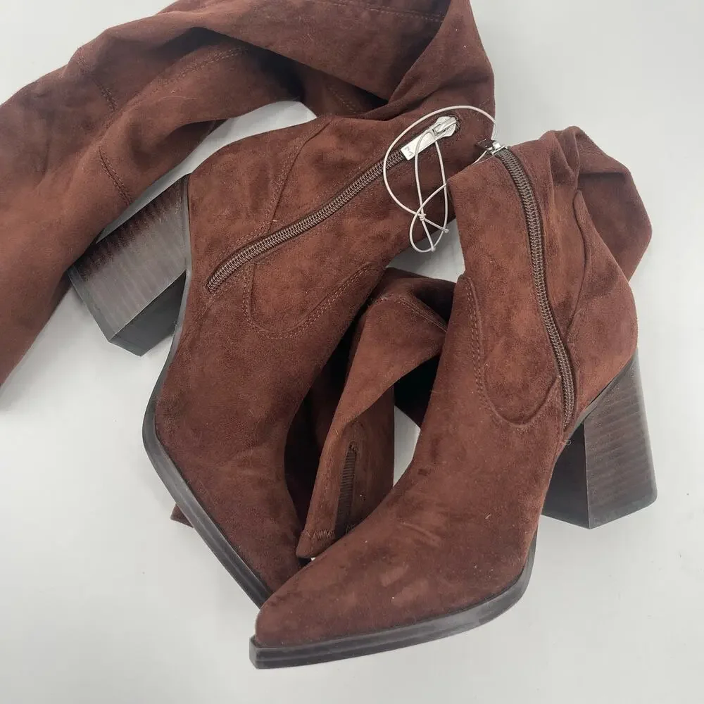 MARC FISHER LTD Onyse Boots Size 6.5 Faux Suede Chocolate Brown NEW Over Knee